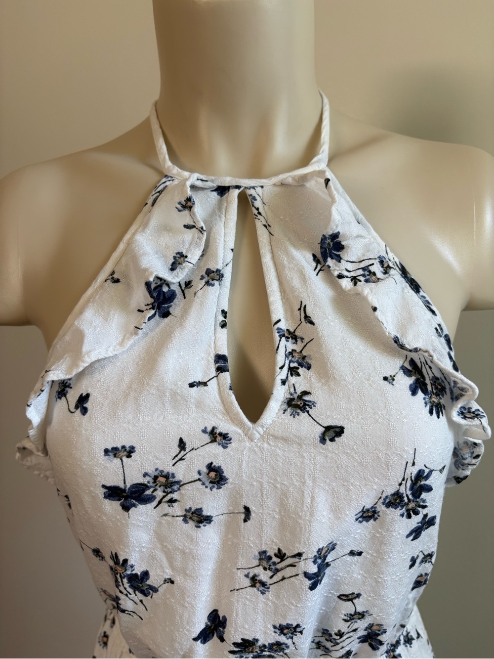 American Eagle Outfitters Floral Halter Keyhole Ruffles Mini Dress Size XS